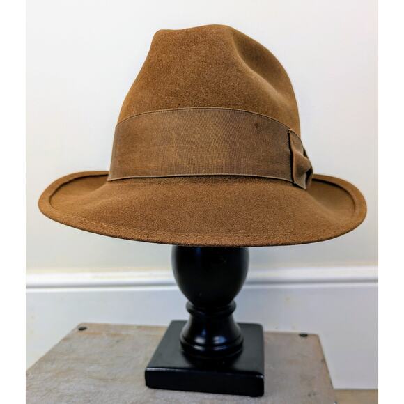 Vintage Stetson Men's Mallory Saddle Brown Caramel Wool "Furlana" Fedora Size 7 - Picture 5 of 11